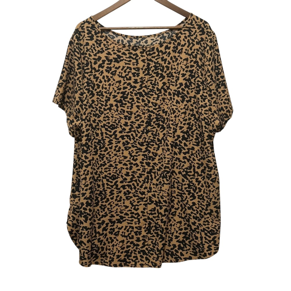 Ava Viv Womens Tunic Top 3X Brown Black Animal Print Stretch Y2K Boho Chic Indie - Picture 2 of 5